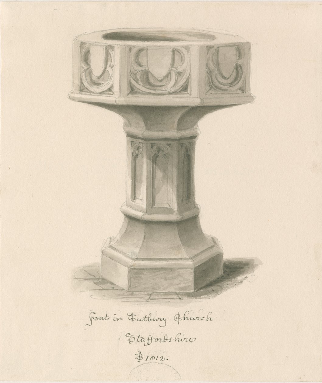 Font in Tutbury Priory Church by John Buckler