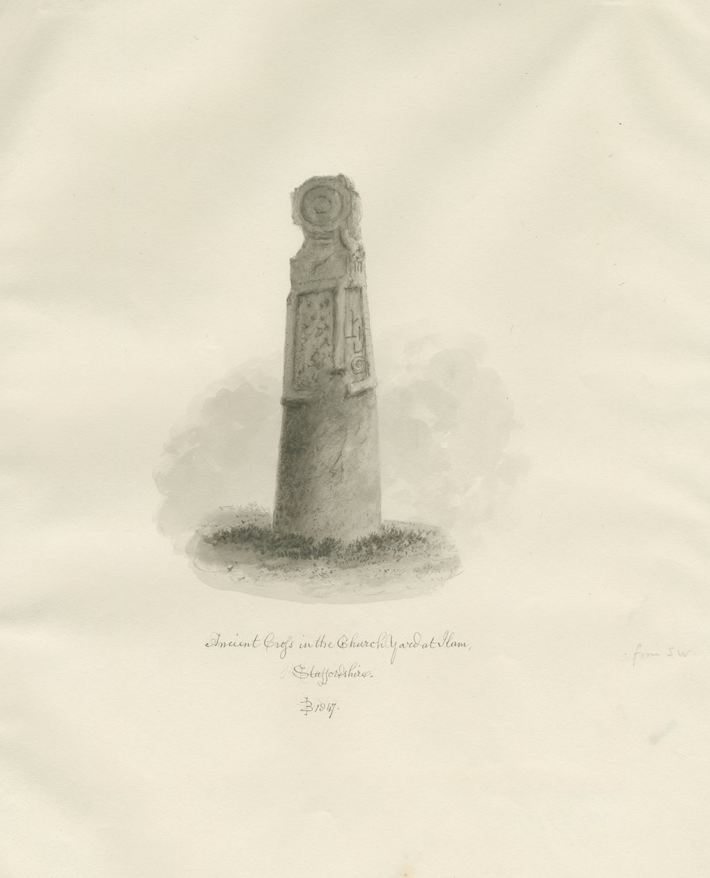 Ancient Cross, Ilam Church by John Buckler