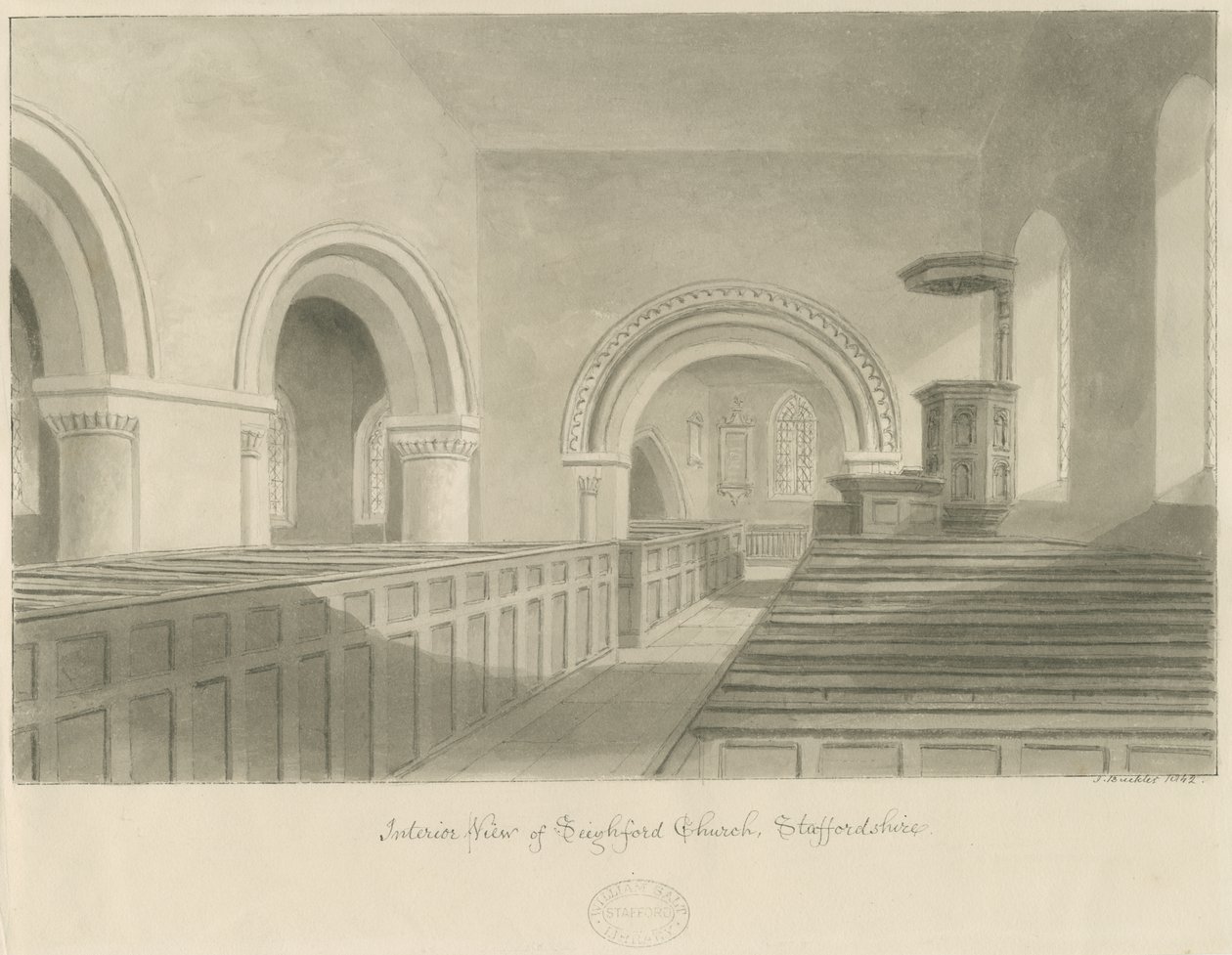 Interior of Seighford Church by John Buckler