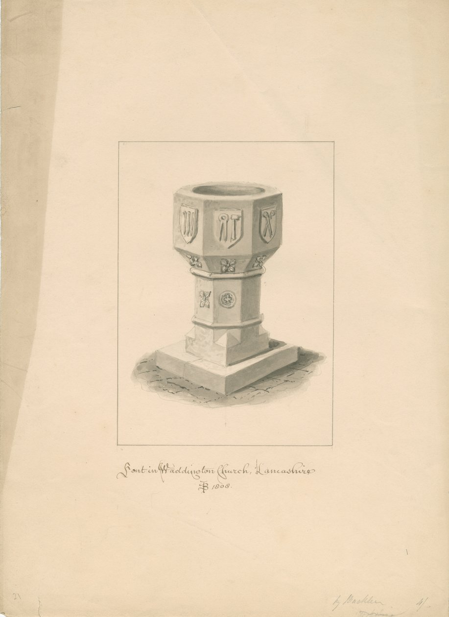 Lancashire - Waddington Church - Font by John Buckler