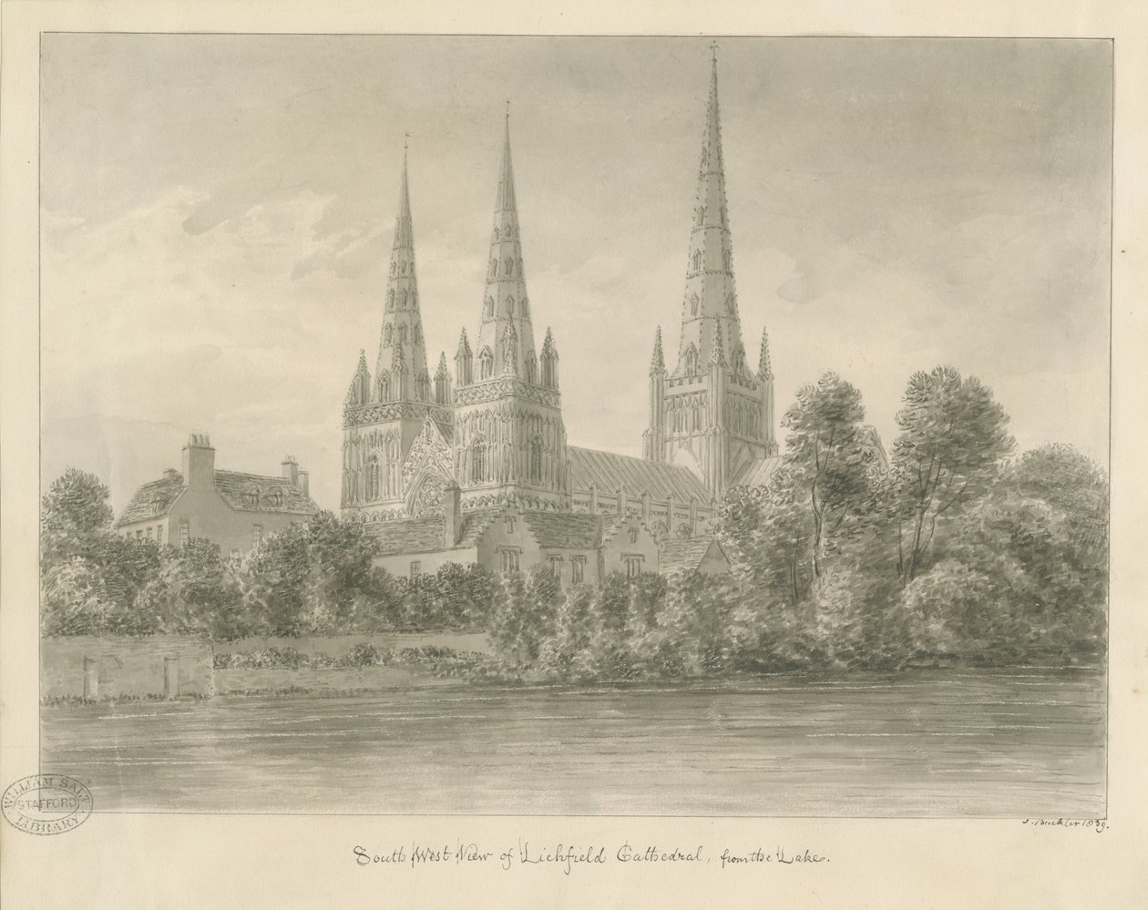 Lichfield Cathedral - South West View by John Buckler