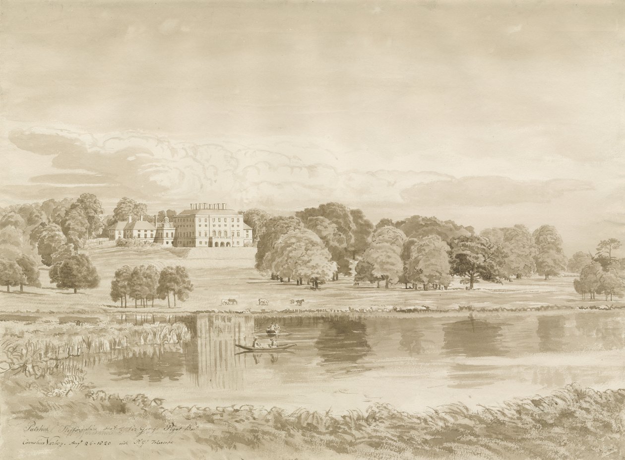 Patshull House: sepia wash drawing by John Buckler