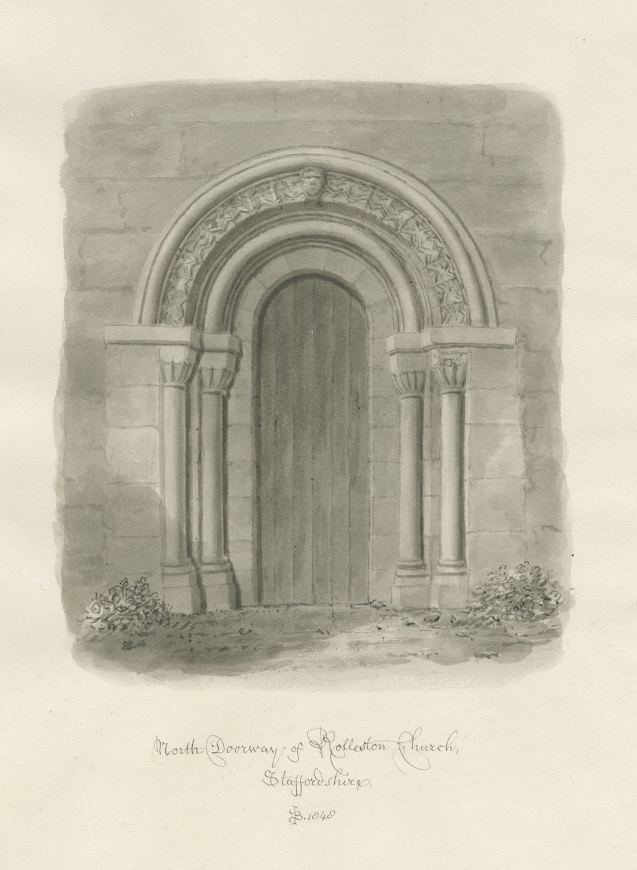 Rolleston Church - North Doorway by John Buckler