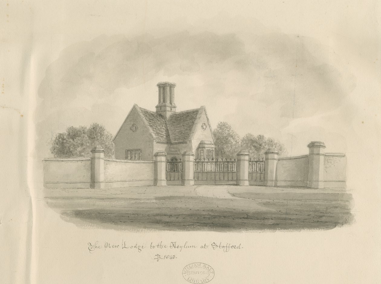 Stafford - New Lodge to the Asylum, 1843 by John Buckler