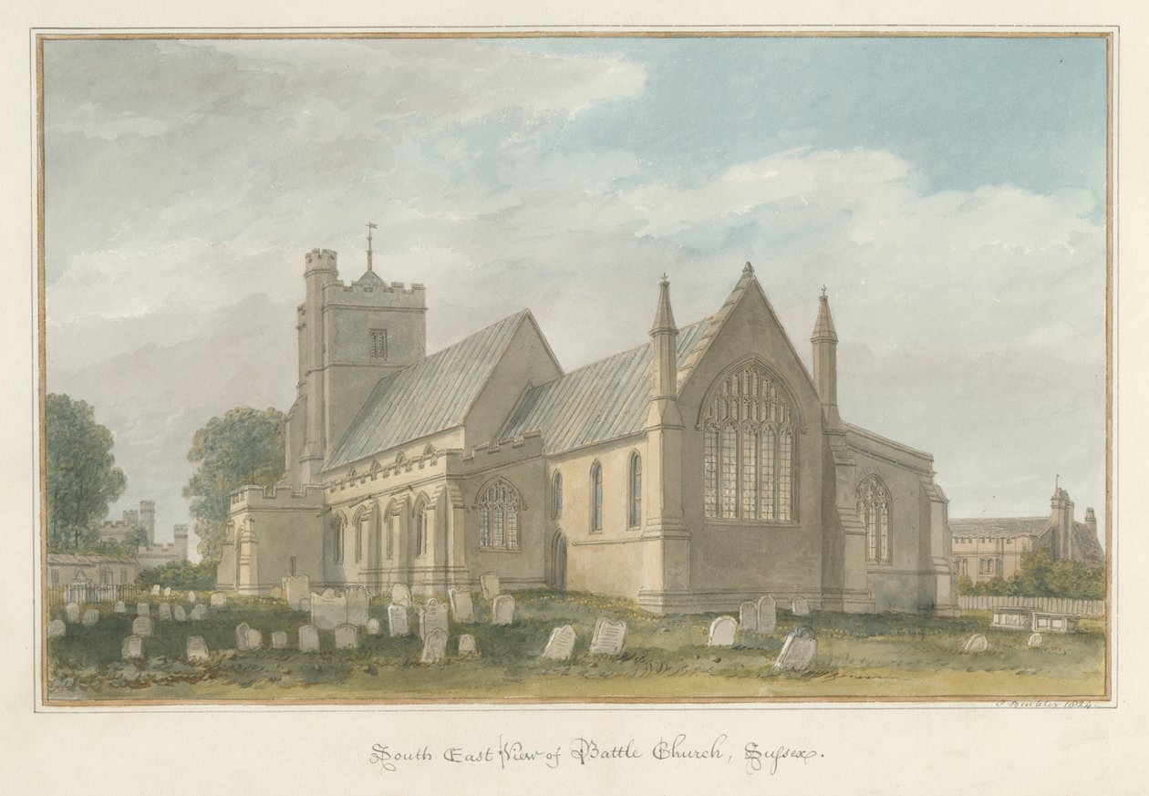 Sussex - Battle Church, 1824 by John Buckler