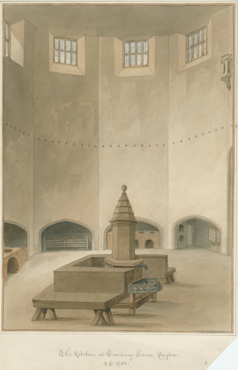Sussex - Cowdray House - Interior of Kitchen, 1830 by John Buckler