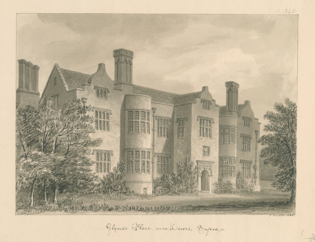 Sussex - Lewes - Glynde Place by John Buckler