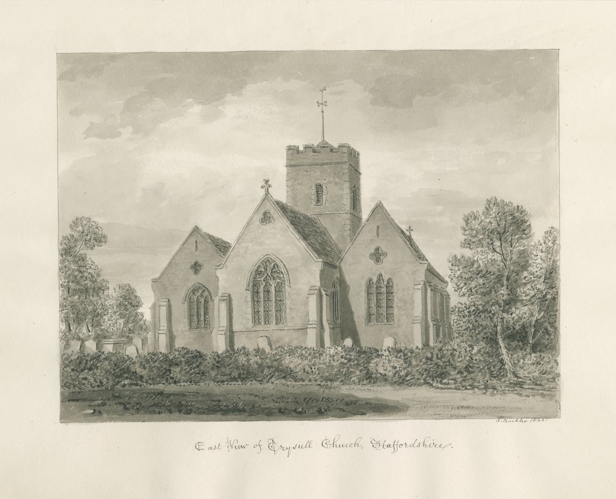 Trysull Church by John Buckler: Premium art reproduction