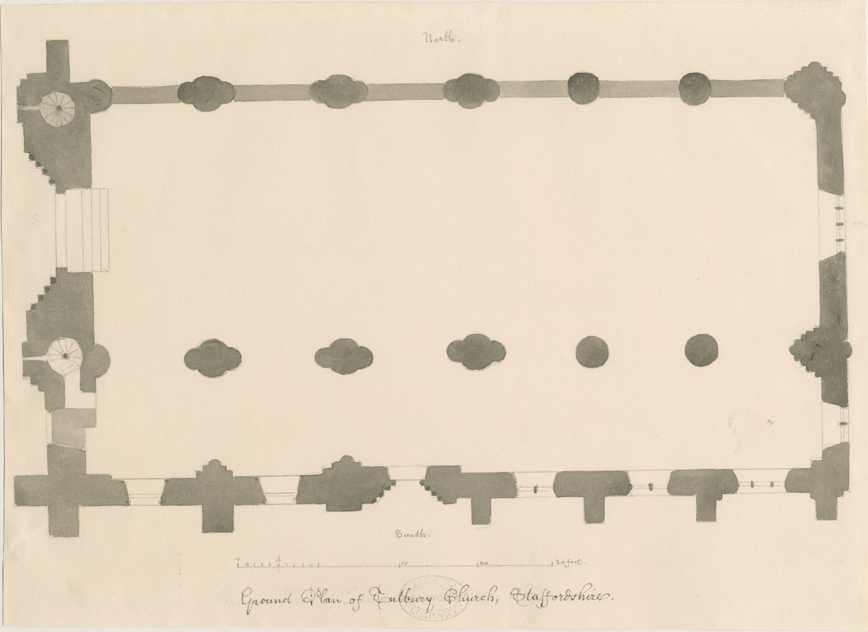 Tutbury Priory Church - Plan by John Buckler