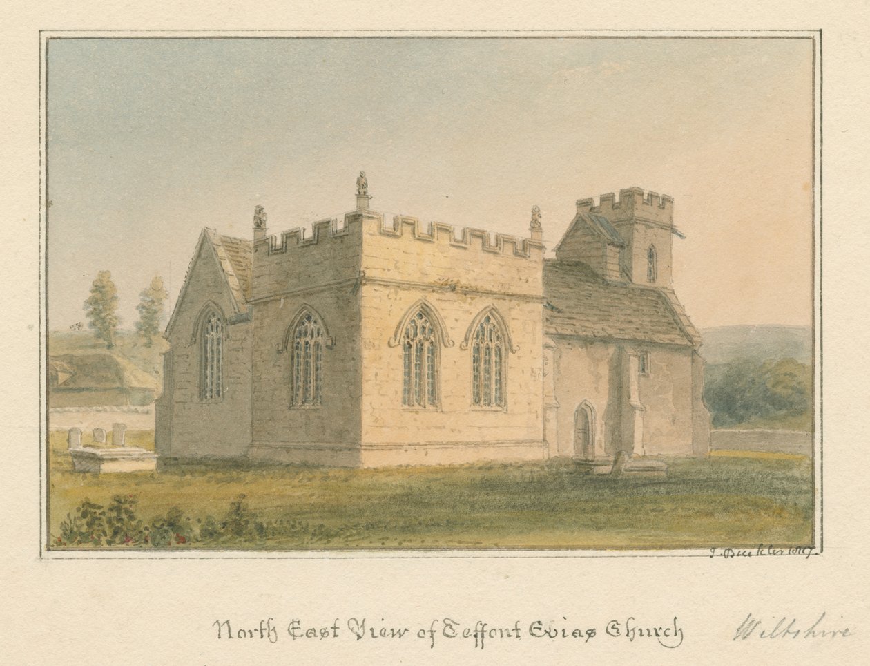 Wiltshire - Teffont Evias Church, 1817 by John Buckler