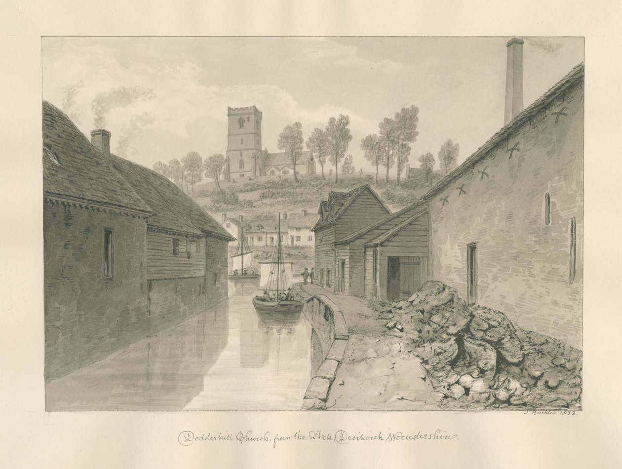 Worcestershire - Droitwich - Dodderhill Church Distant View by John Buckler