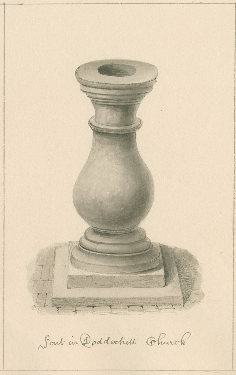 Worcestershire - Droitwich - Dodderhill Church Font, 1833 by John Buckler