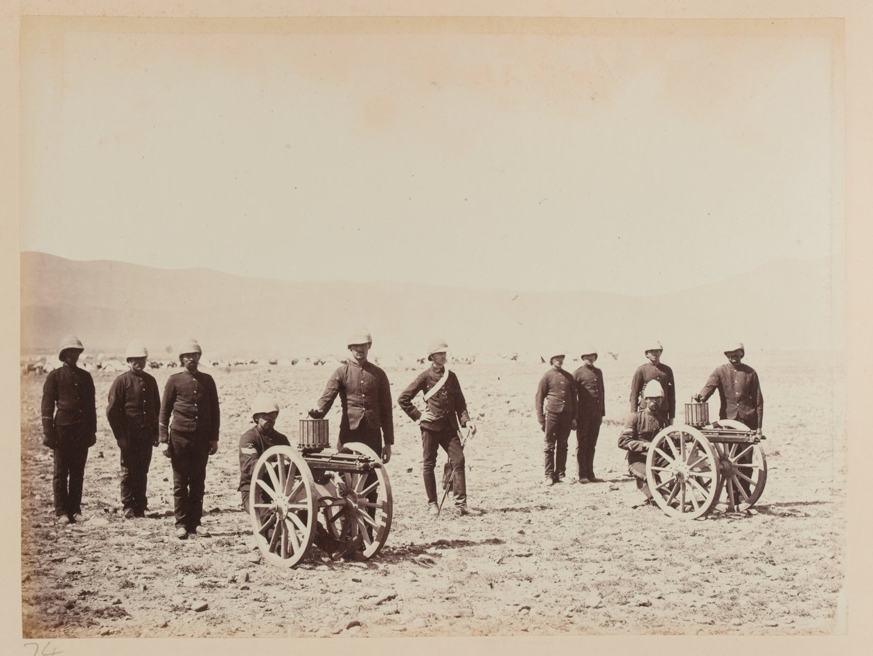 A group of soldiers with two Gatling guns by John Burke