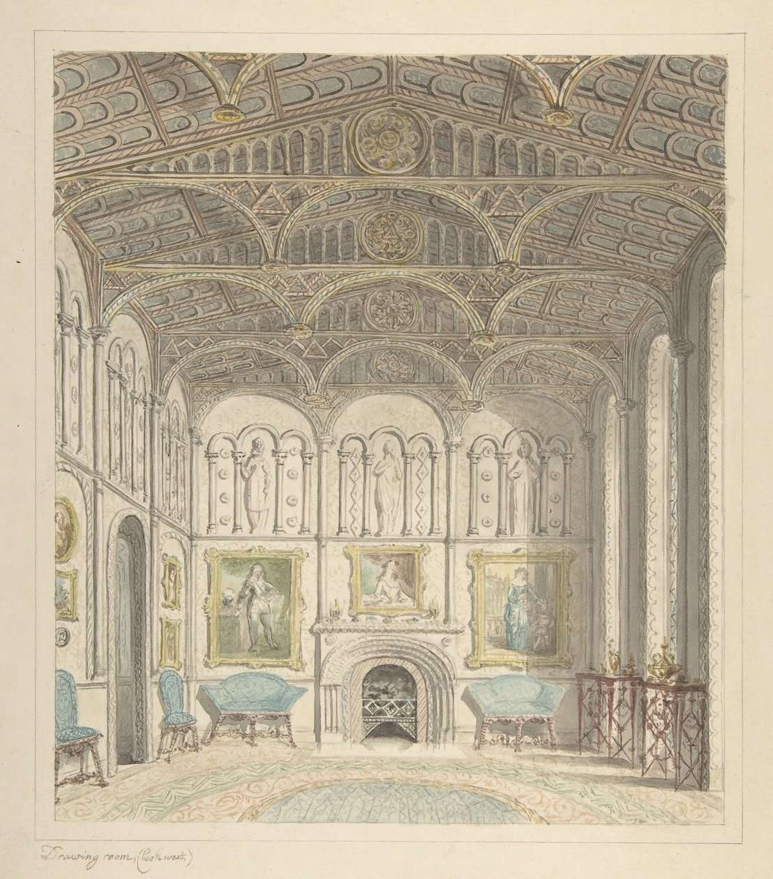 Drawing Room of Lea Castle, Looking West, ca. 1816 by John Carter.