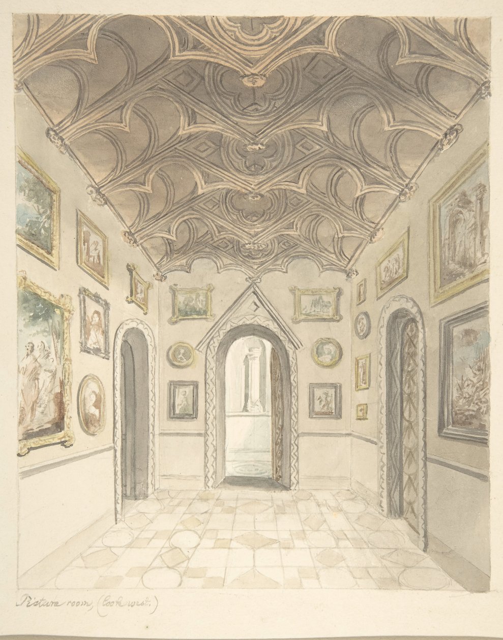 Lea Castle, Worcestershire, Picture Room, Looking West by John Carter.