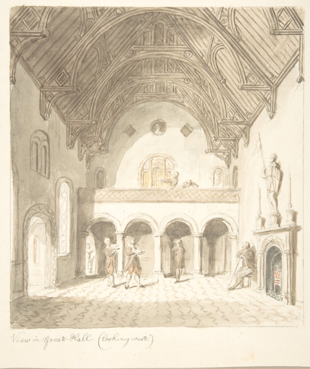 Lea Castle, Worcestershire, View in the Great Hall, Looking West, ca. 1816 by John Carter.