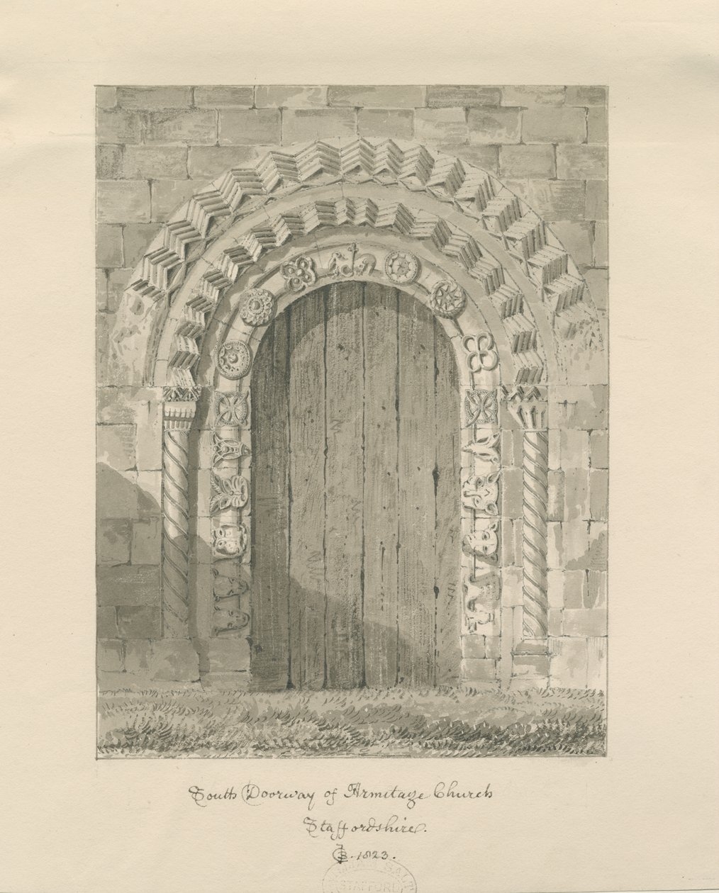 Armitage Church - South Doorway by John Chessell Buckler