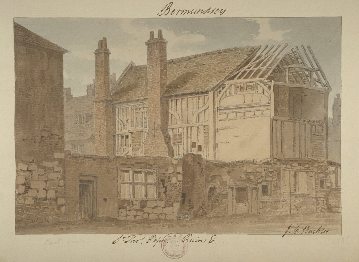 East view of the ruins of Bermondsey House, 1838 by John Chessell Buckler