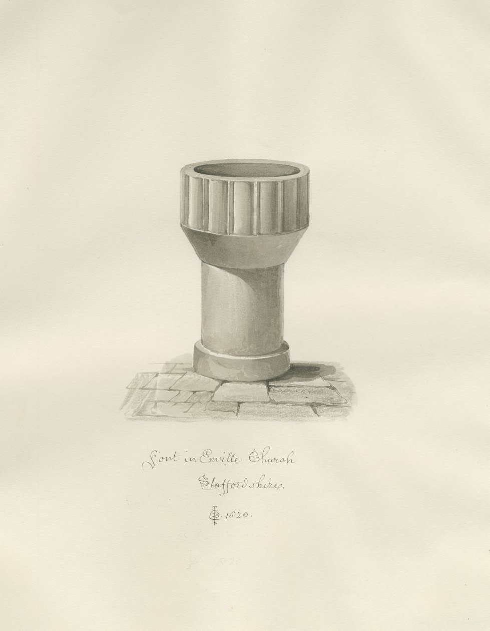 Font in Enville Church by John Chessell Buckler