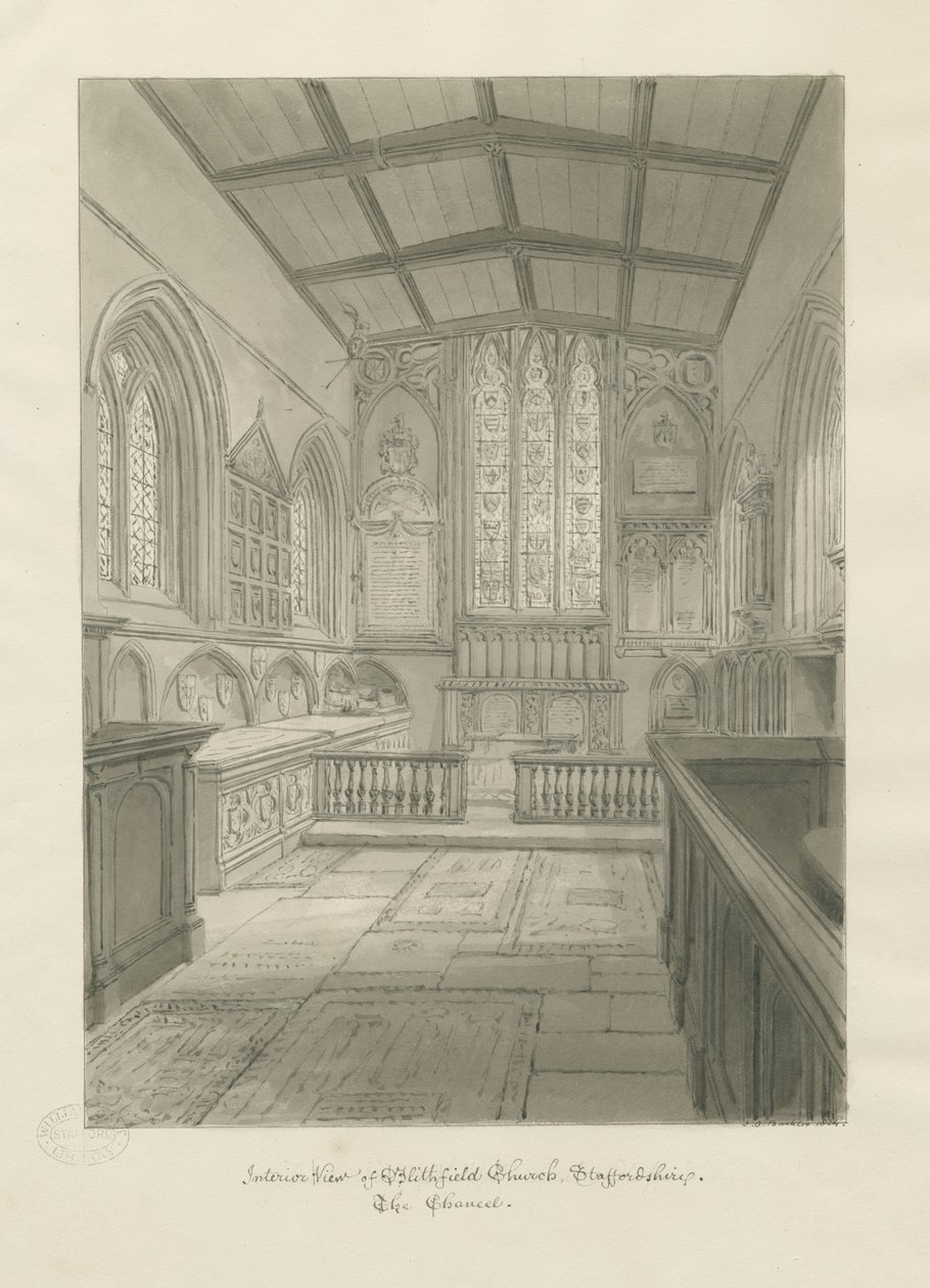 Interior of Blithfield Church by John Chessell Buckler