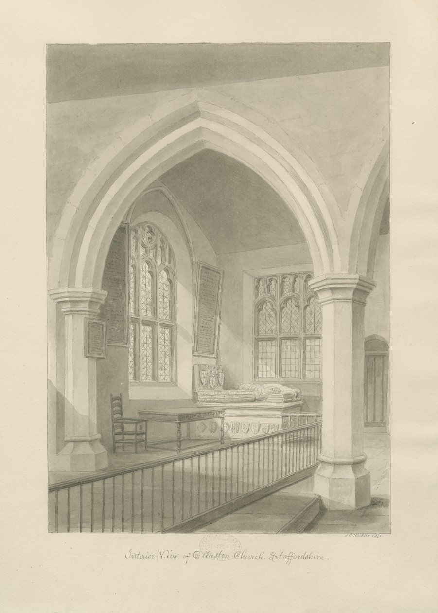 Interior of Ellastone Church, 1841 by John Chessell Buckler