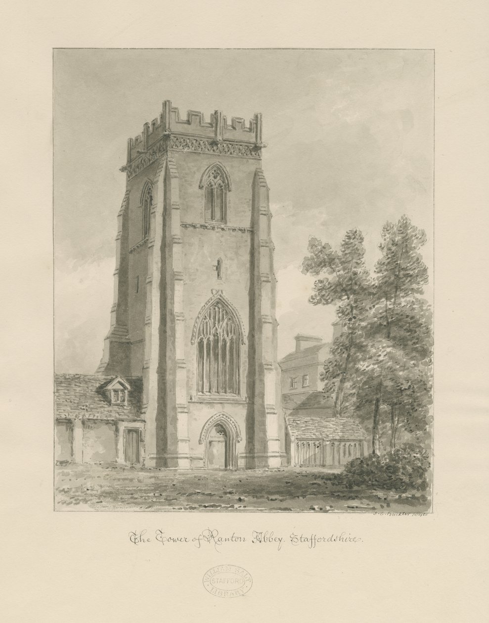 Ranton Abbey - The Tower by John Chessell Buckler