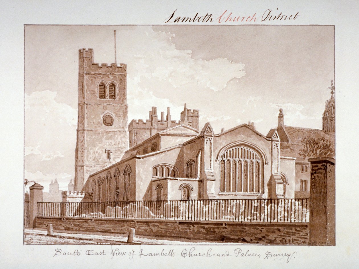 South-east view of the Church of St Mary, Lambeth, London by John Chessell Buckler