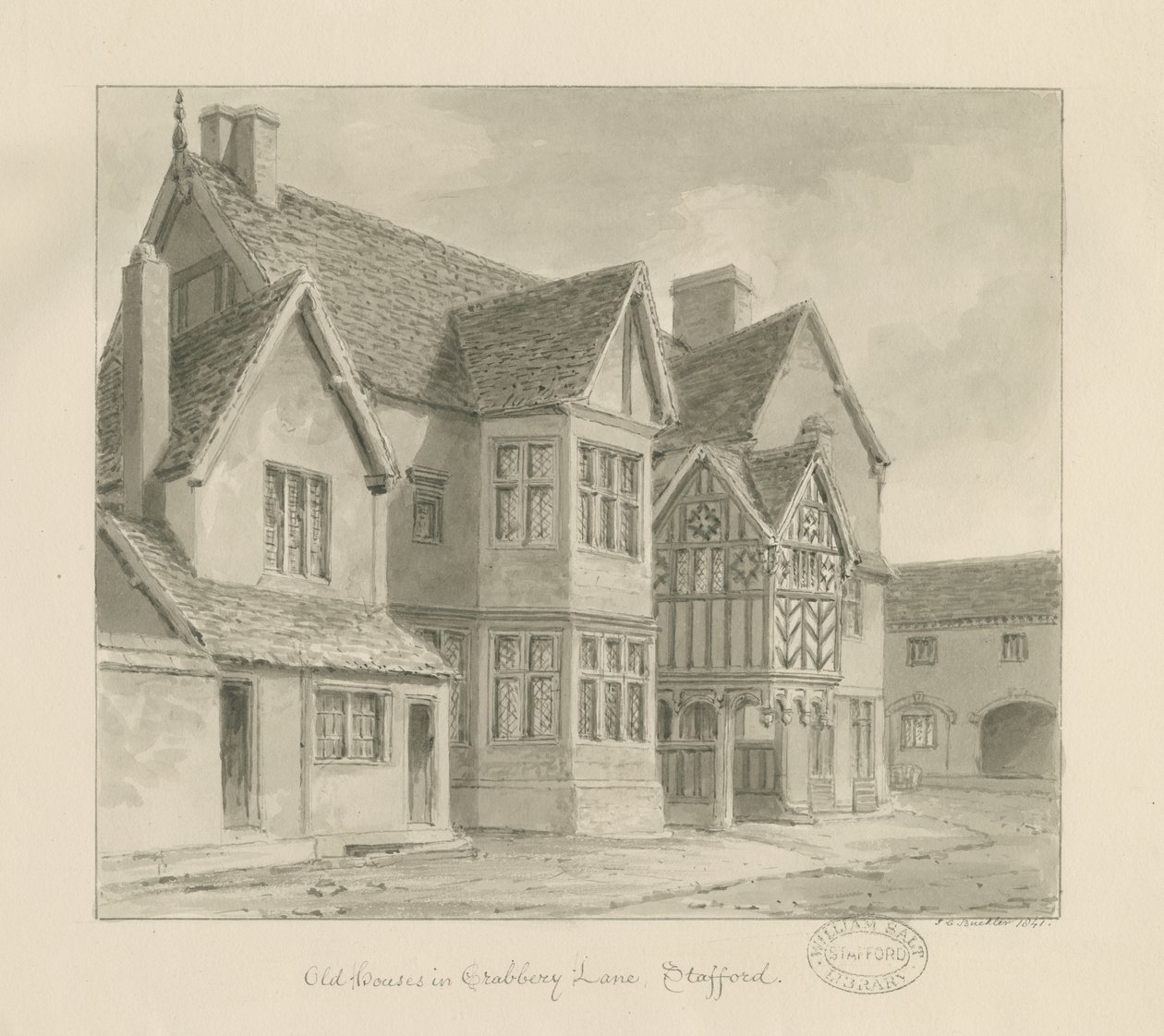 Stafford - Old Houses in Crabbery Lane by John Chessell Buckler