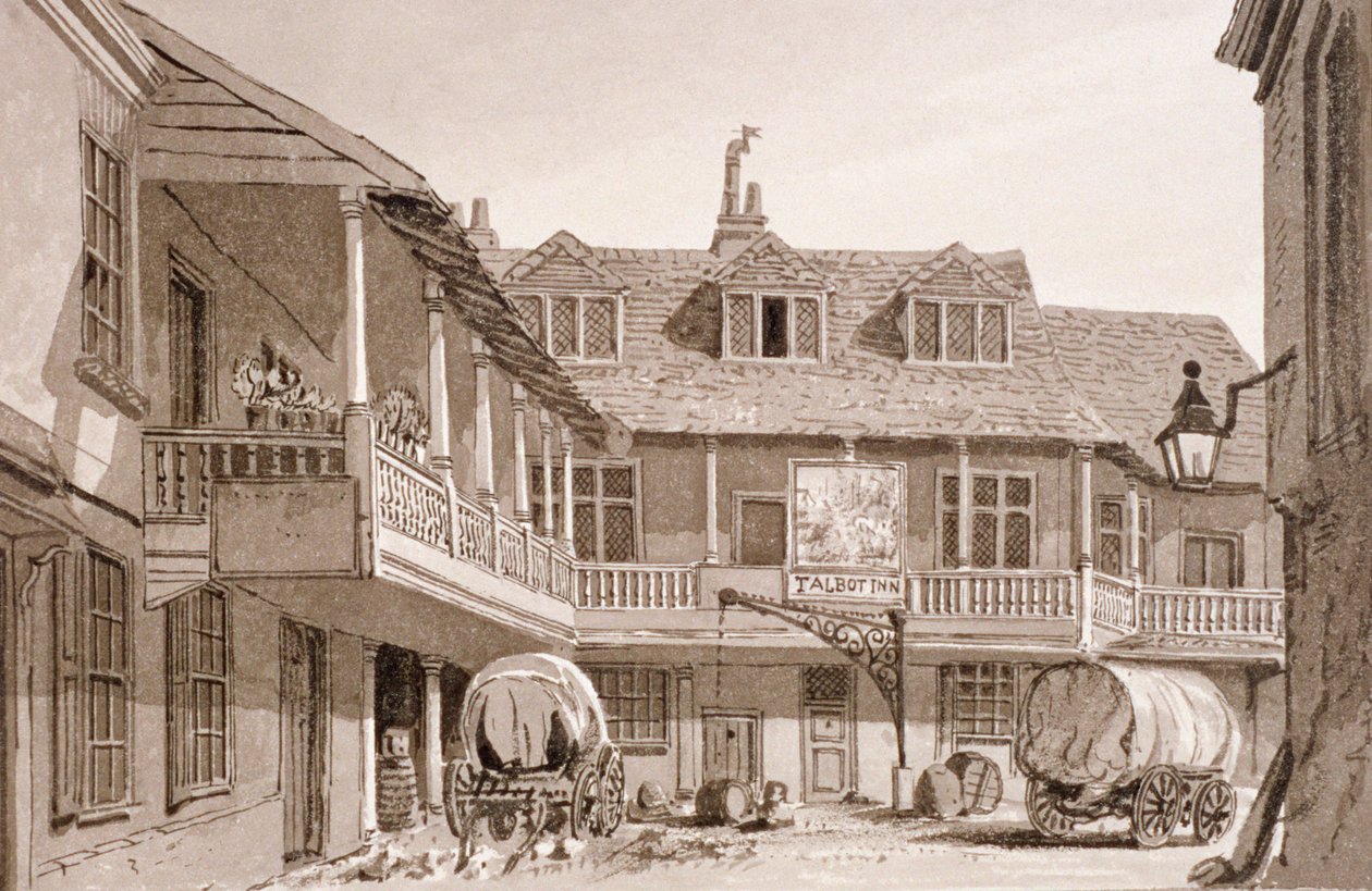 The Tabard Inn on Borough High Street, Southwark, London, 1827 by John Chessell Buckler