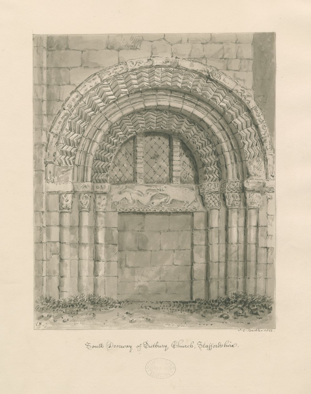 Tutbury Priory Church - South Doorway by John Chessell Buckler