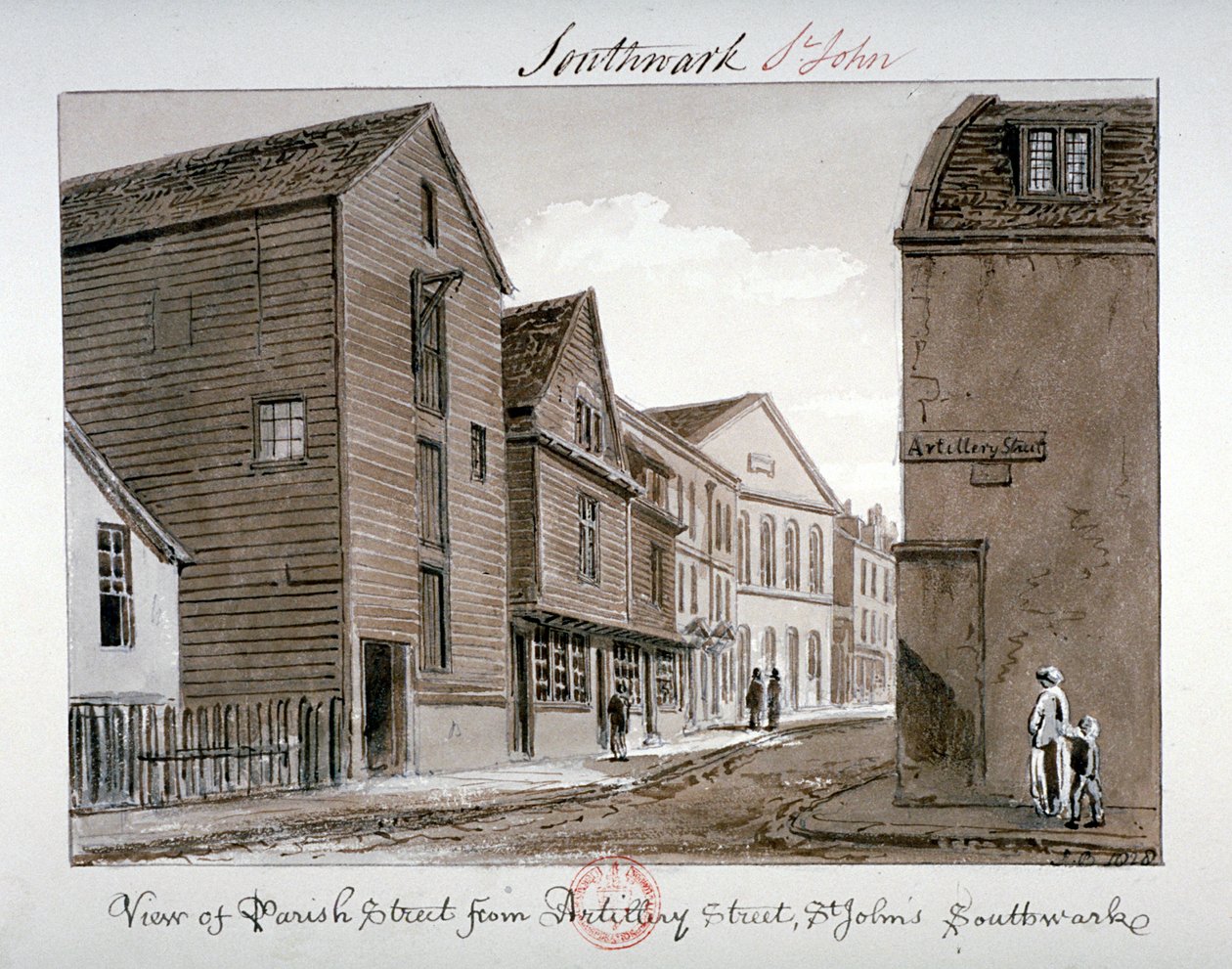 View of Parish Street and Artillery Street, Bermondsey, London by John Chessell Buckler