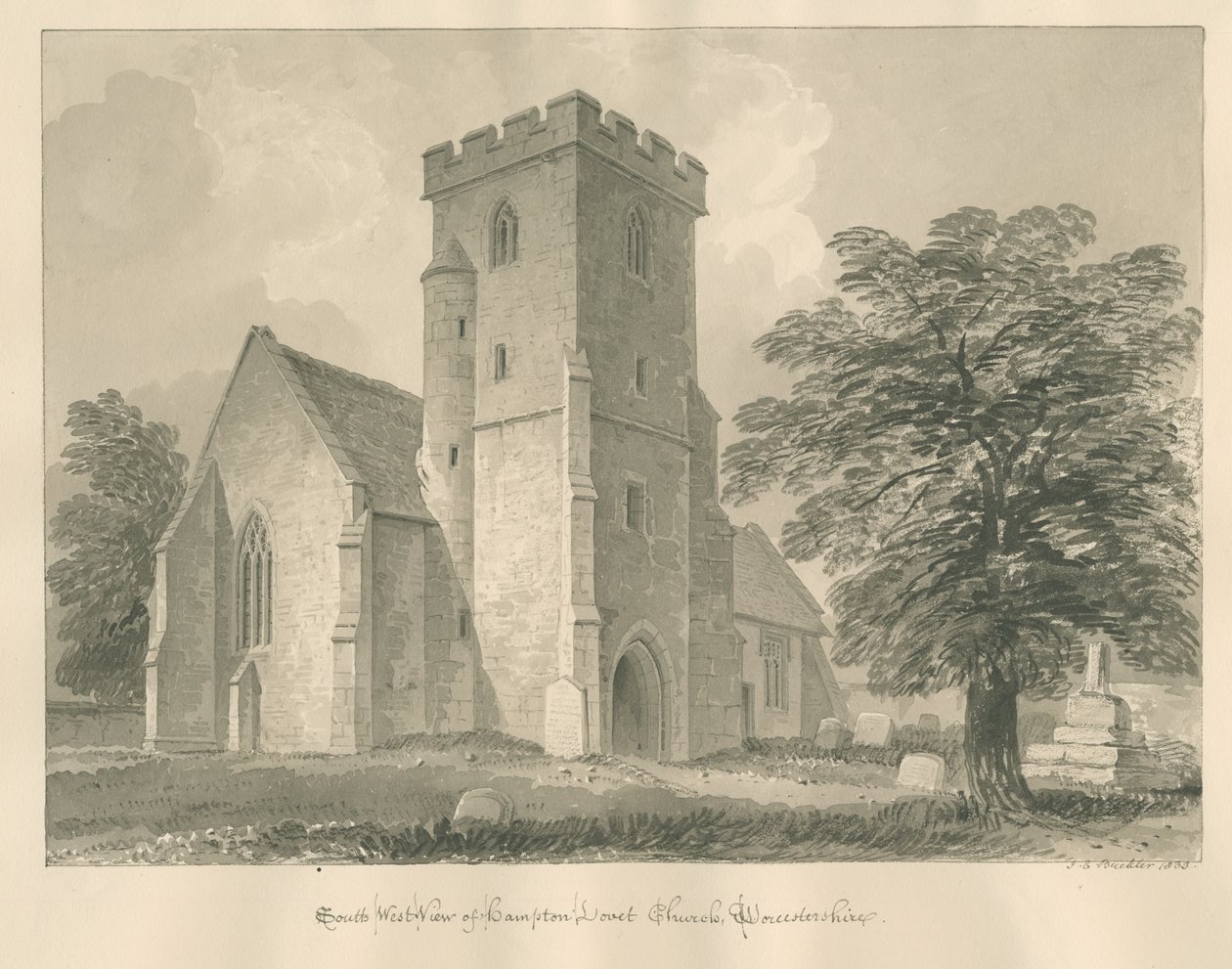 Hampton Lovett Church, 1833 by John Chessell Buckler
