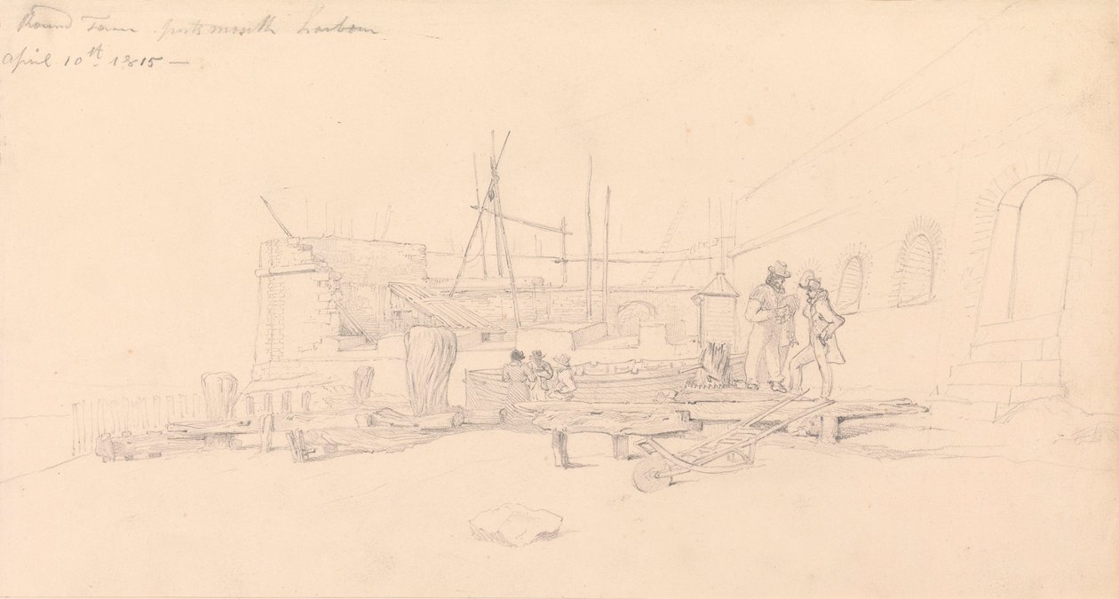 Drawing of Round Tower, Portsmouth Harbour by John Christian Schetky