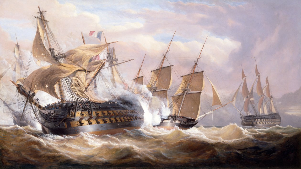 The Guillaume Tell being Engaged by the H.M.S.Penelope and H.M.S Loin of Malta during the Blockade, 30th March 1800 by John Christian Schetky