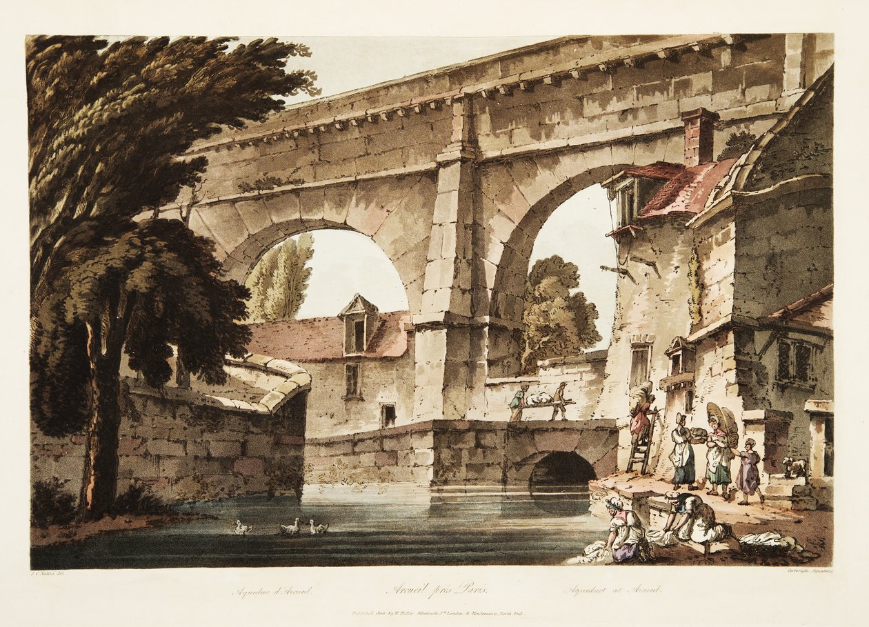 Aqueduct at Arcueil, illustration from Versailles, Paris and Saint Denis by John Claude Nattes