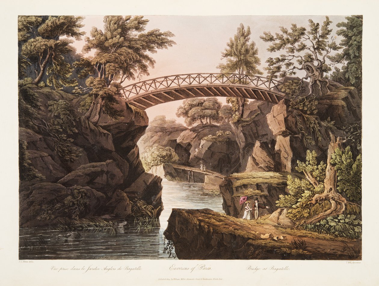 Environs of Paris, Bridge at Bagatelle, illustration from Versailles, Paris and Saint Denis by John Claude Nattes