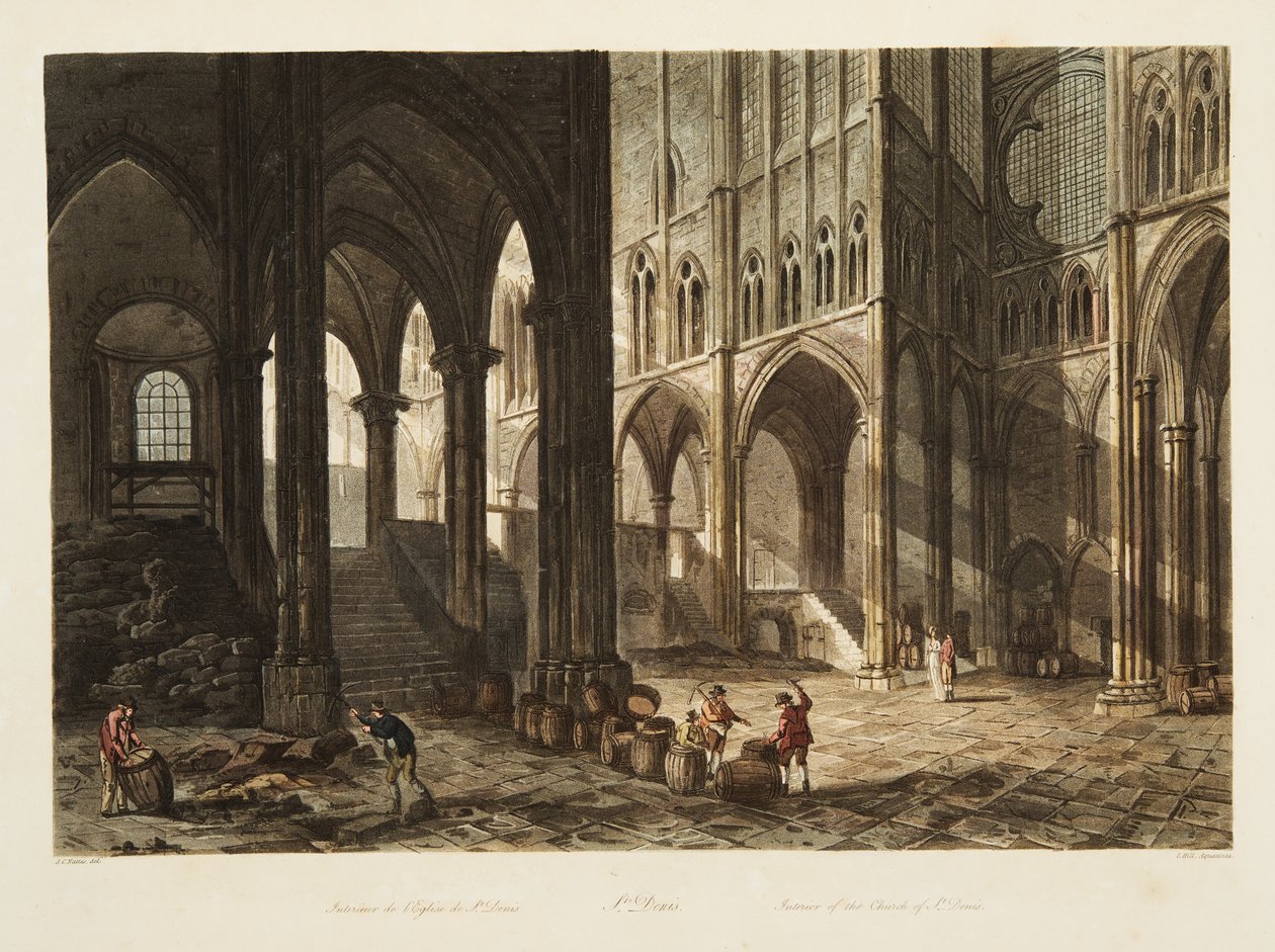 Interior of the Church of St. Denis, illustration from Versailles, Paris and Saint Denis, published 1805 by John Claude Nattes