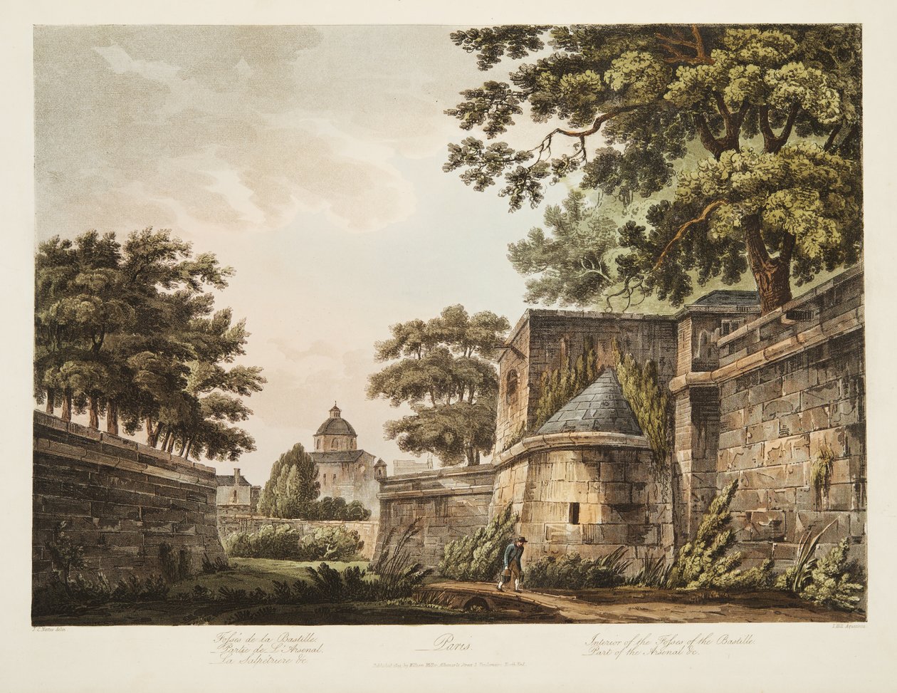 Interior of the Fosses of the Bastille, Part of the Arsenal, illustration from Versailles, Paris and Saint Denis, published 1809 by John Claude Nattes