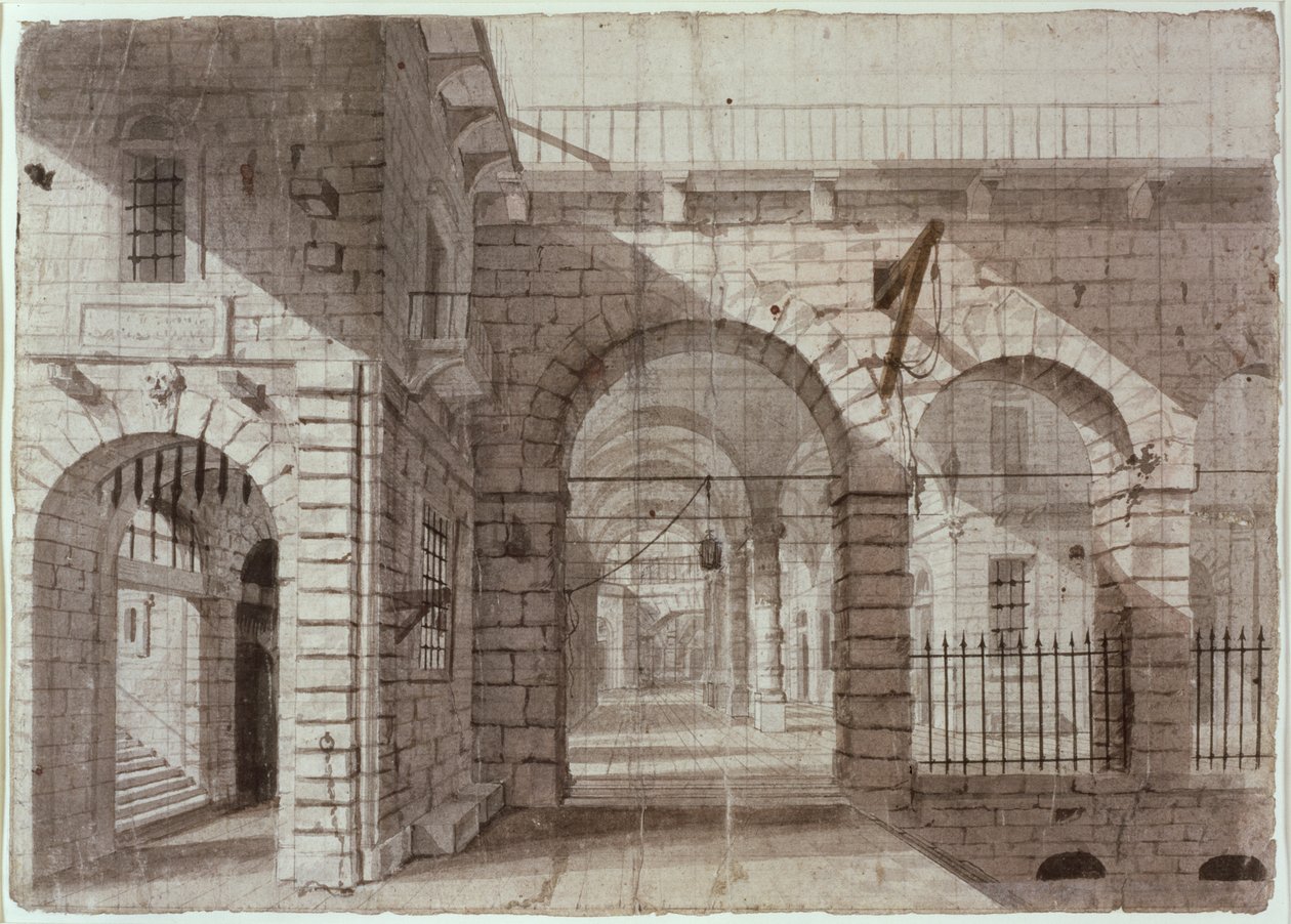 Newgate Prison Courtyard by John Claude Nattes