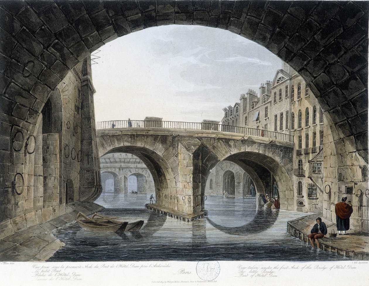 Paris, the Peer Pont - drawing by Mats, circa 1810, city of Paris by John Claude Nattes