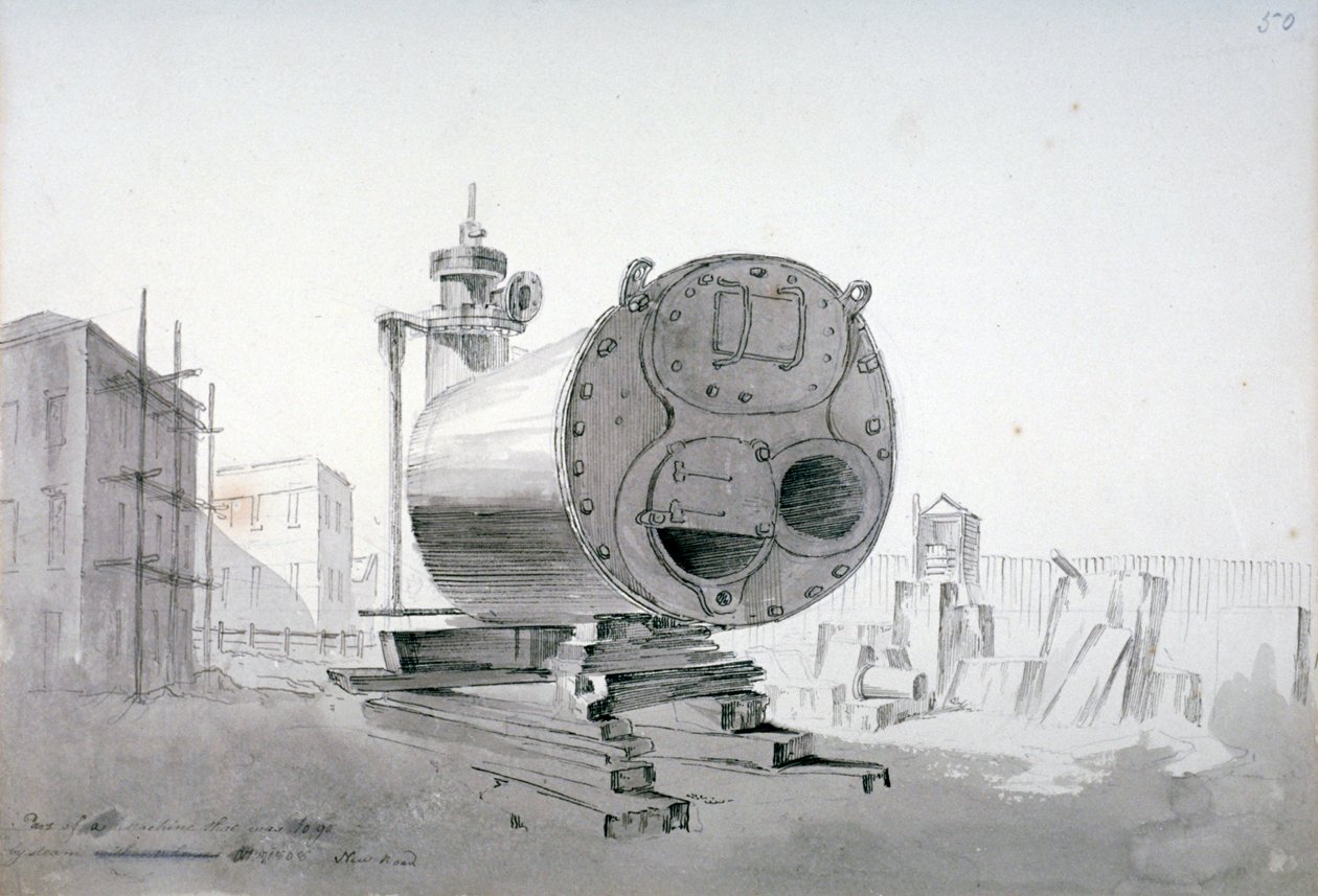 Steam machine, New Road, Islington, London by John Claude Nattes