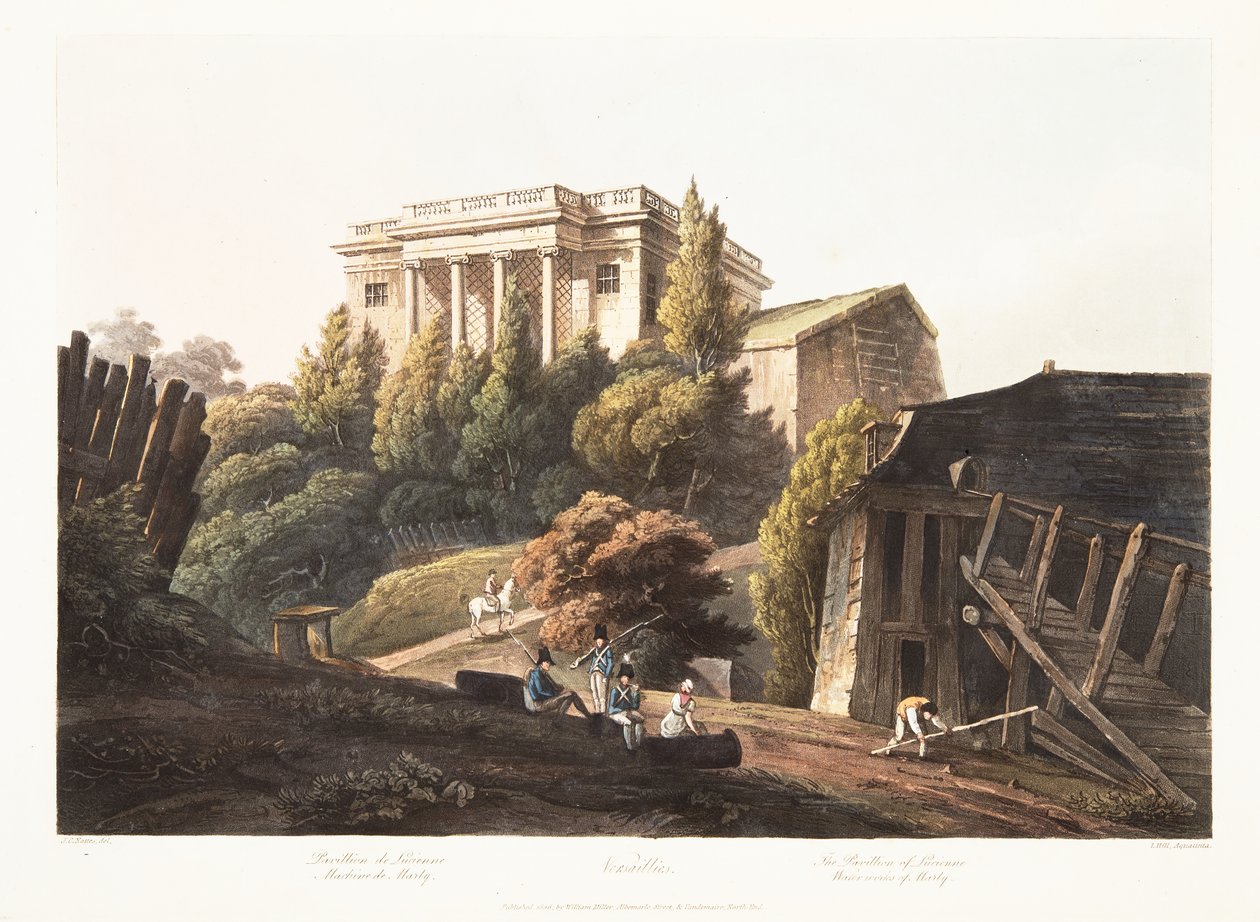 Versailles, The Pavillion of Lucienne, Waterworks of Marly, illustration from Versailles, Paris and Saint Denis by John Claude Nattes