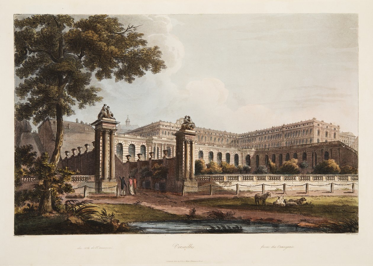 Versailles from The Orangerie, illustration from Versailles, Paris and Saint Denis by John Claude Nattes
