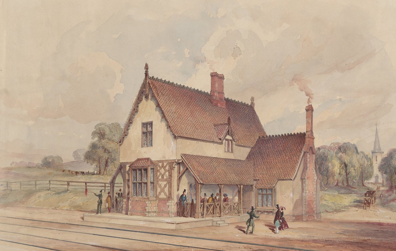 Victorian Rural Train Station and Railroad Crossing by John Connell Ogle