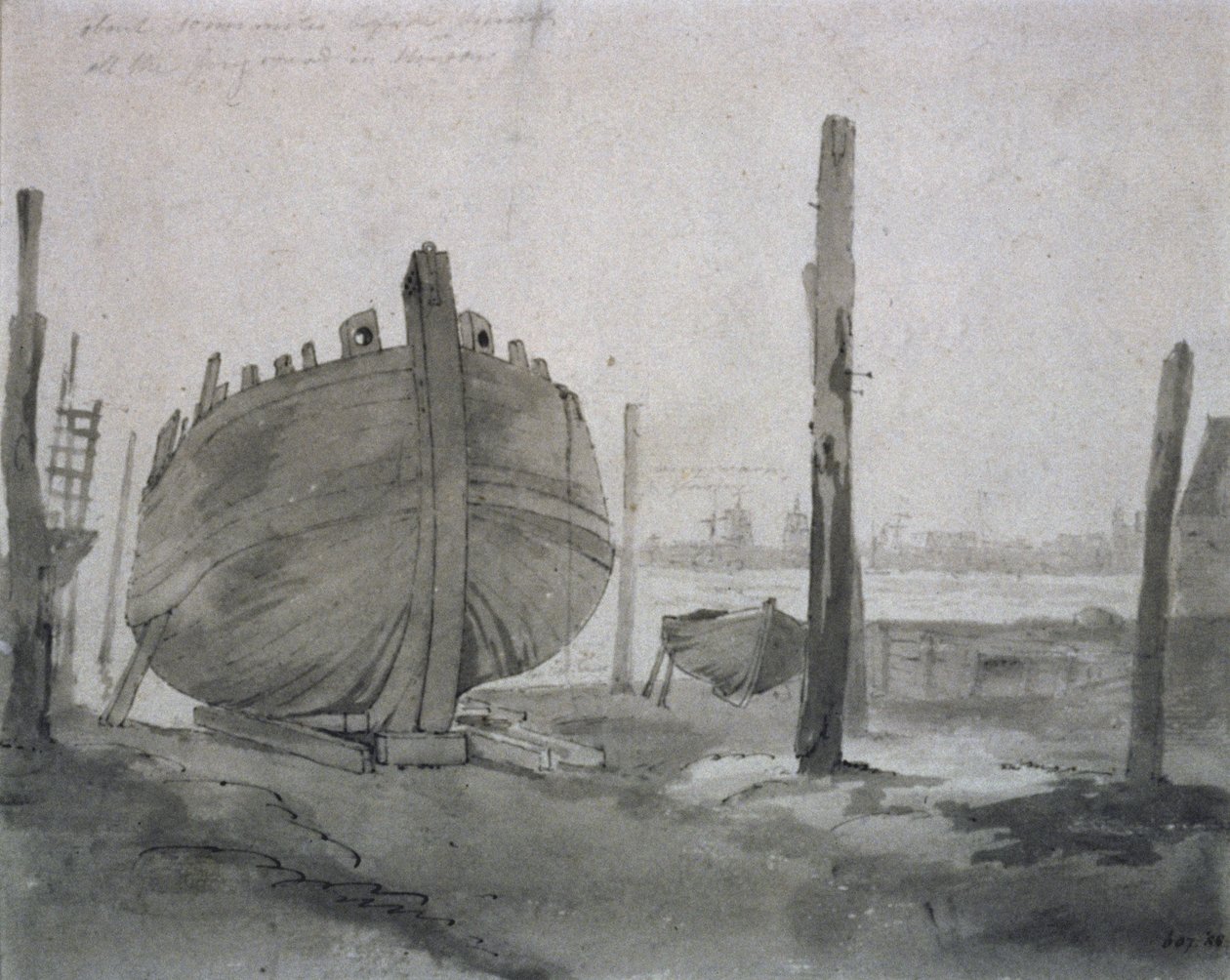 A River Scene with Vessel at Sunset by John Constable