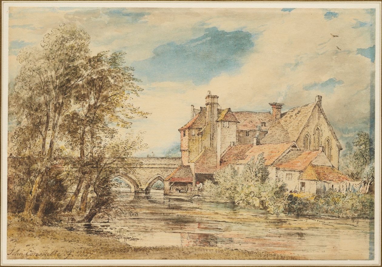Old Houses on Harnam Bridge, Salisbury with the Ancient Hospital of Saint Nicholas by John Constable