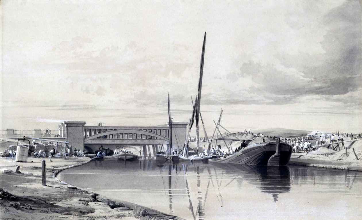 Bridge over the Regents Canal, April 1837 by John Cooke Bourne