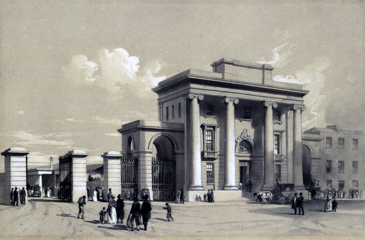 Entrance to Birmingham Station, September 1838 by John Cooke Bourne