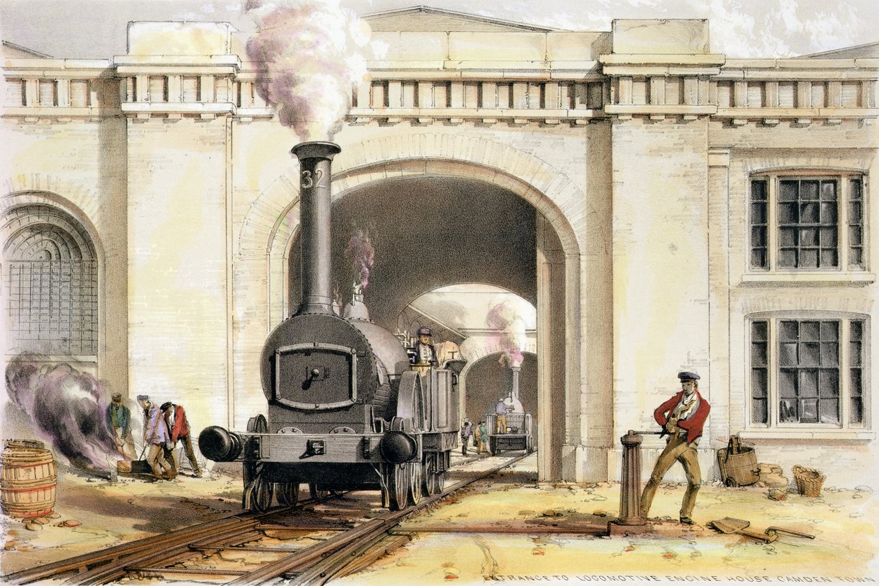 Entrance to Locomotive Engine House, Camden Town, engraved by the artist by John Cooke Bourne