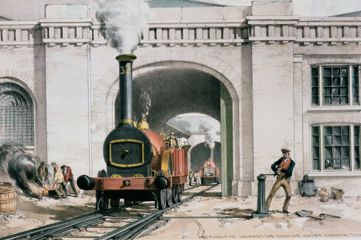 Entrance to the Locomotive Engine House, Camden Town, London, 1839 by John Cooke Bourne